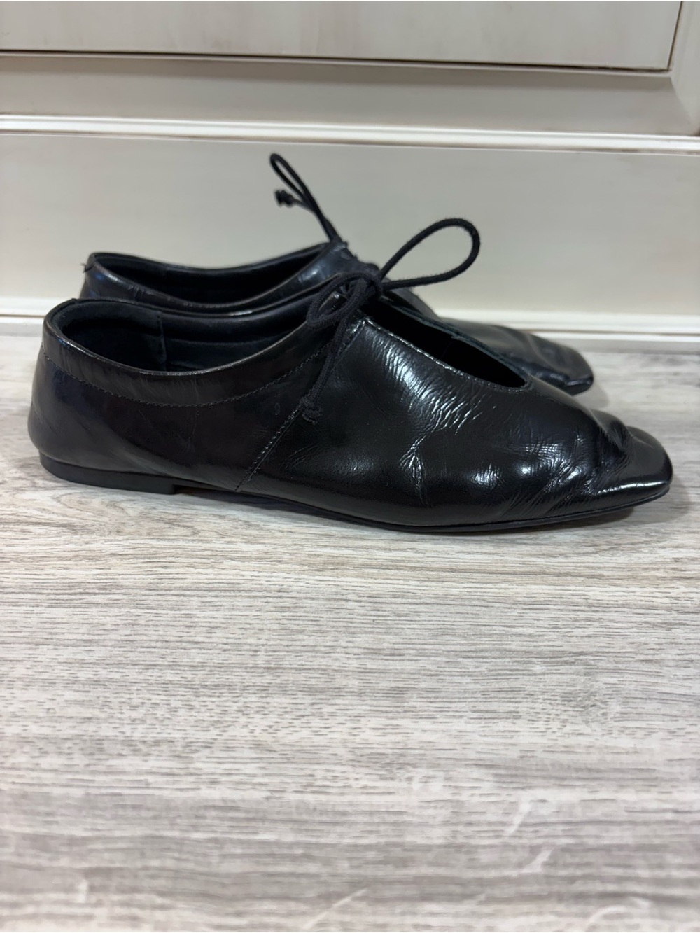 MNG Ballet Flats Womens 38 7.5 Square Toe Patent Leather Cutout Tops Soft Girl